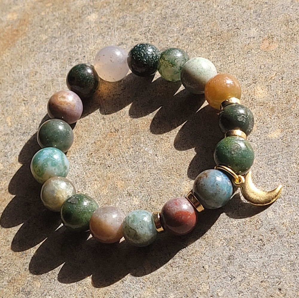 Moon & Fancy Jasper Round Stone Handmade Bracelet